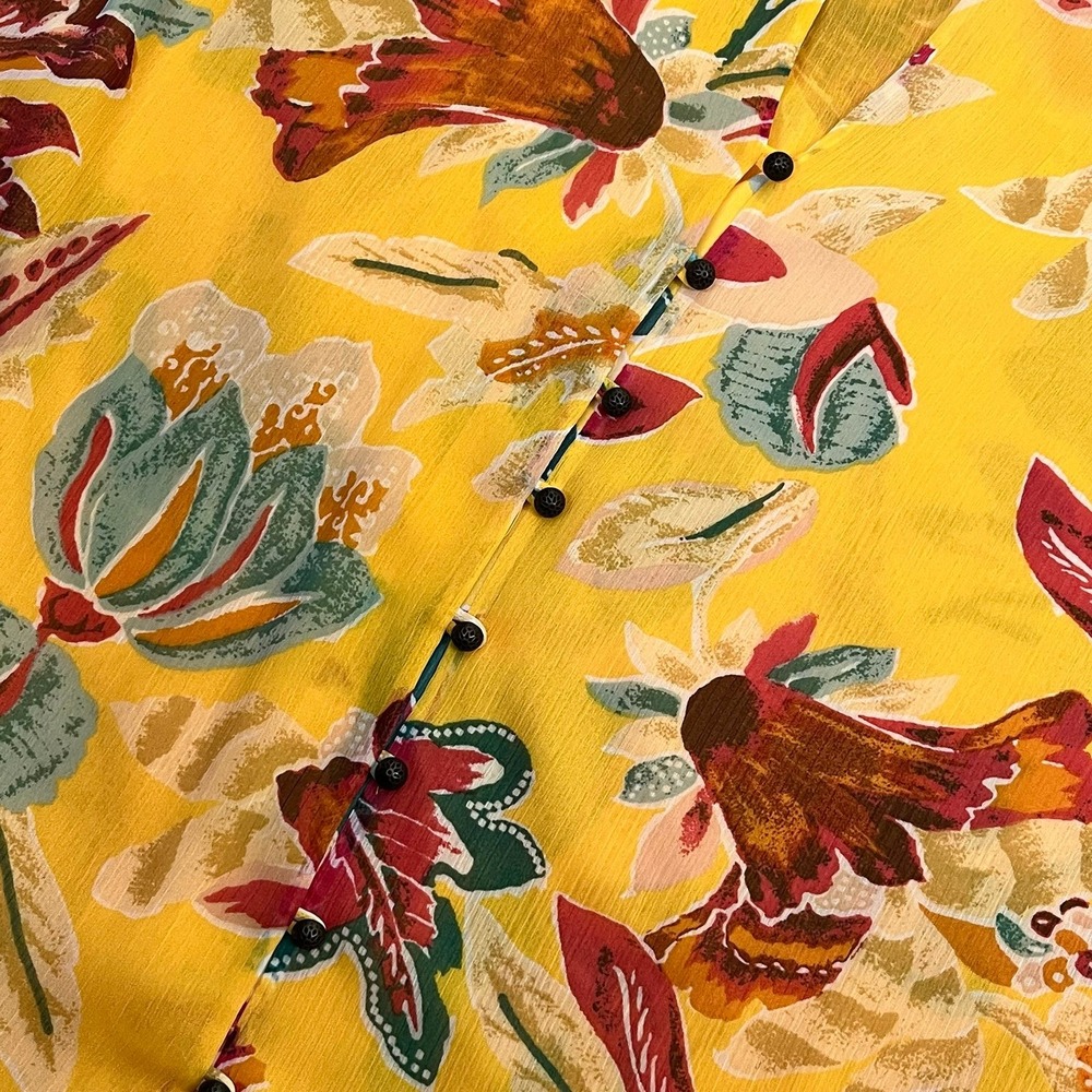 Pilcro Anthropologie Yellow Floral Blouse XL Sheer Button Front Long Sleeve - Picture 2 of 11